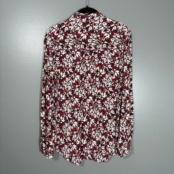Beach Lunch Lounge Burgundy Abstract Floral Button Up Shirt - Size Small - Artsy - Picture 5 of 5